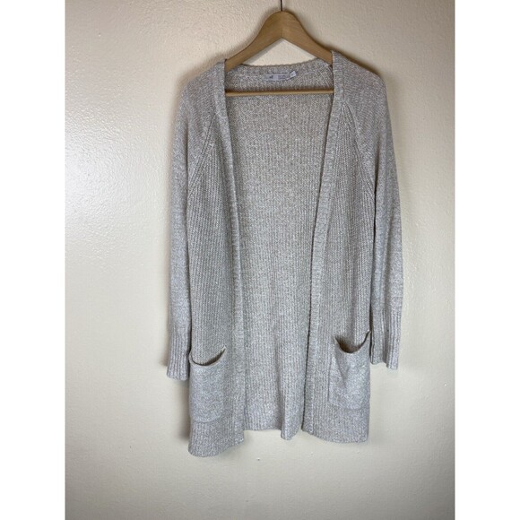 Raffi M Cashmere Linen Blend Sweater Cardigan Brown Duster Long Rib Knit Open - Picture 1 of 4